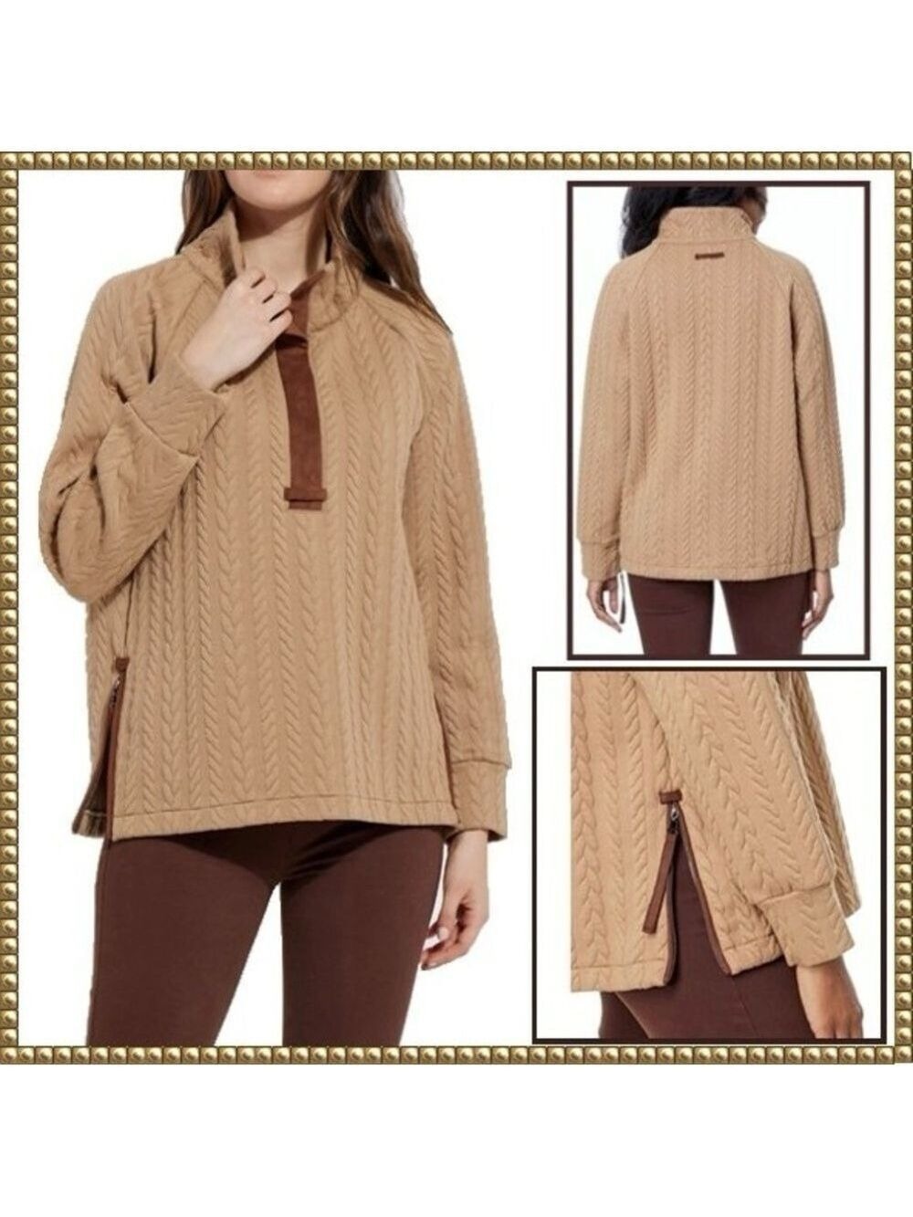 Lysse Tan Quilted Long Sleeve Top Small